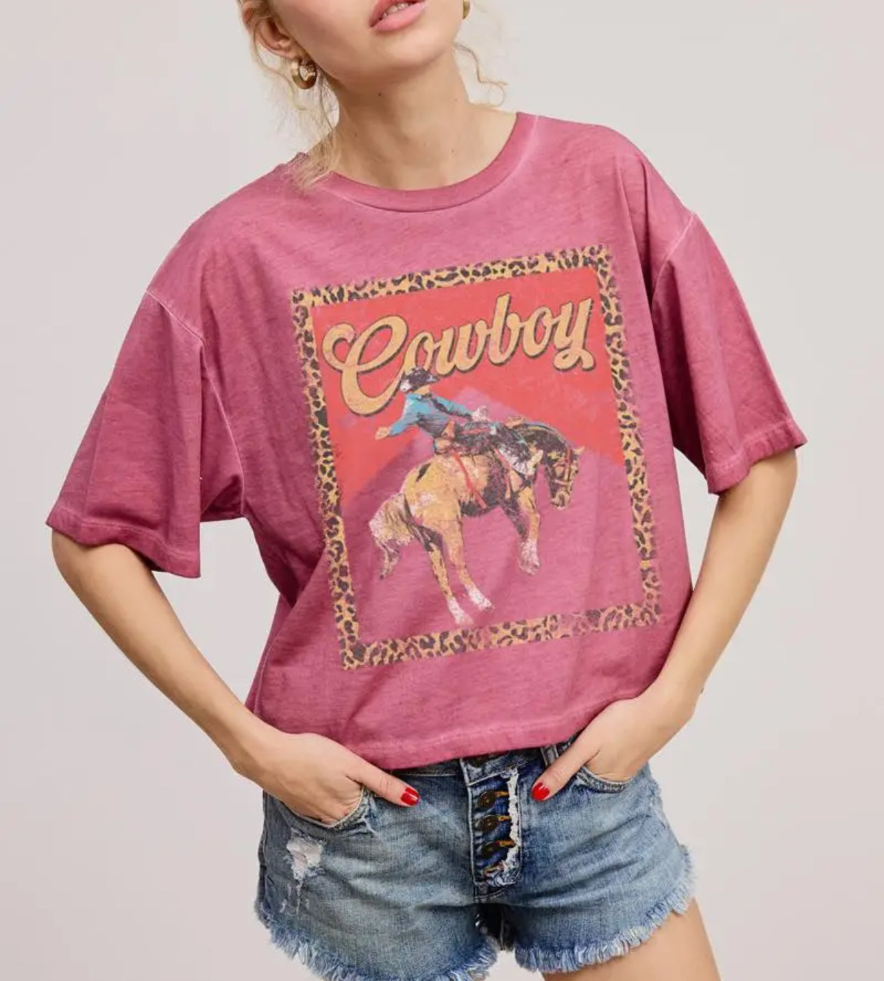 Pink Cowboy print tee