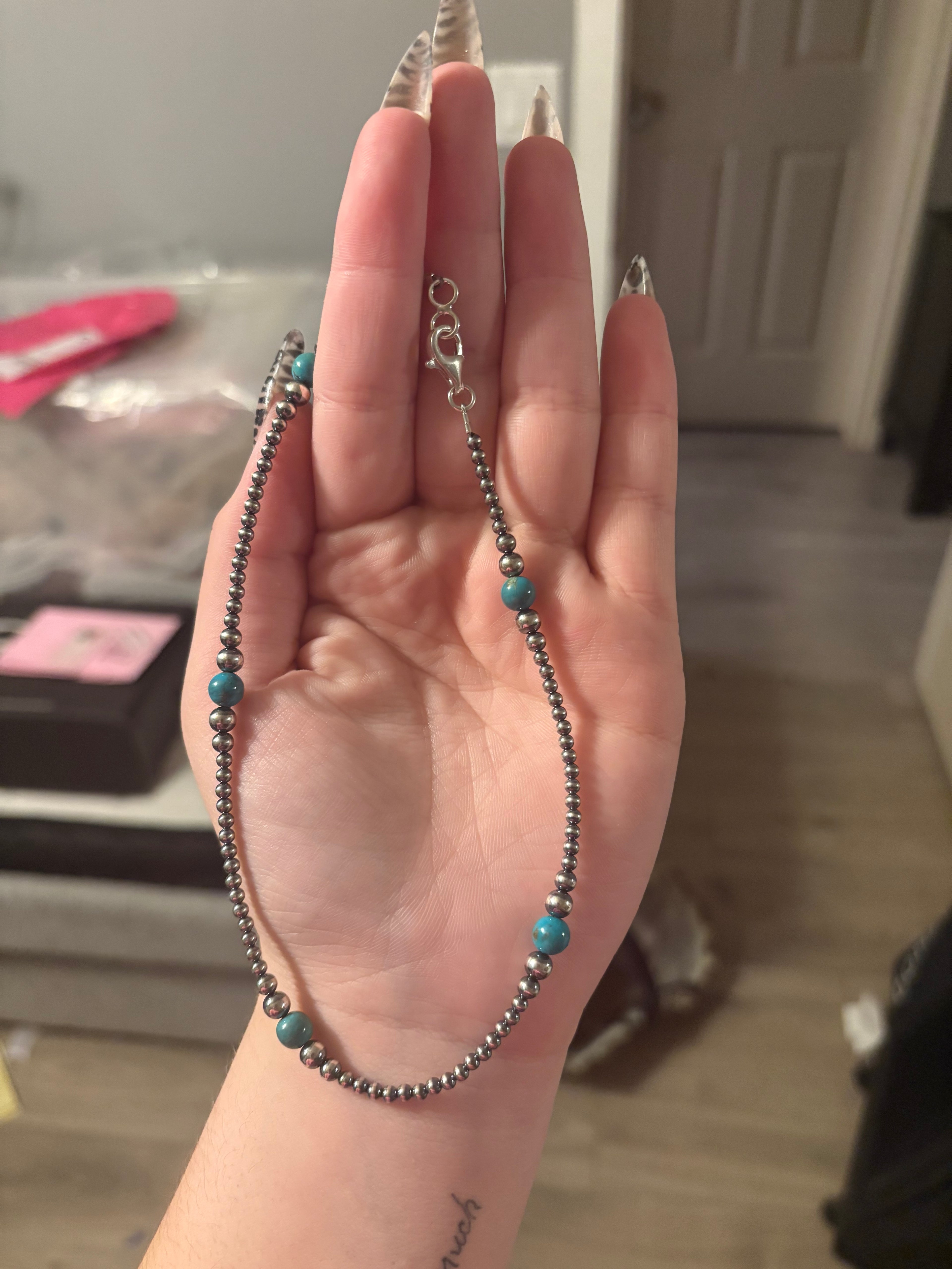 14in turq,3&6mm pearls